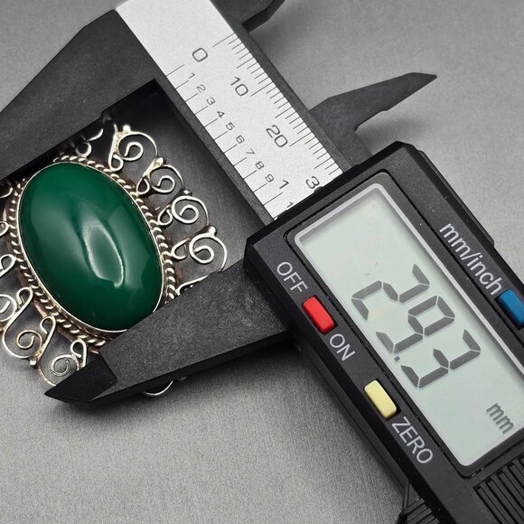 VTG EME 83 Sterling Silver 925 Green Onyx Filigree Brooch Pendant 2" Mexico - Picture 8 of 9